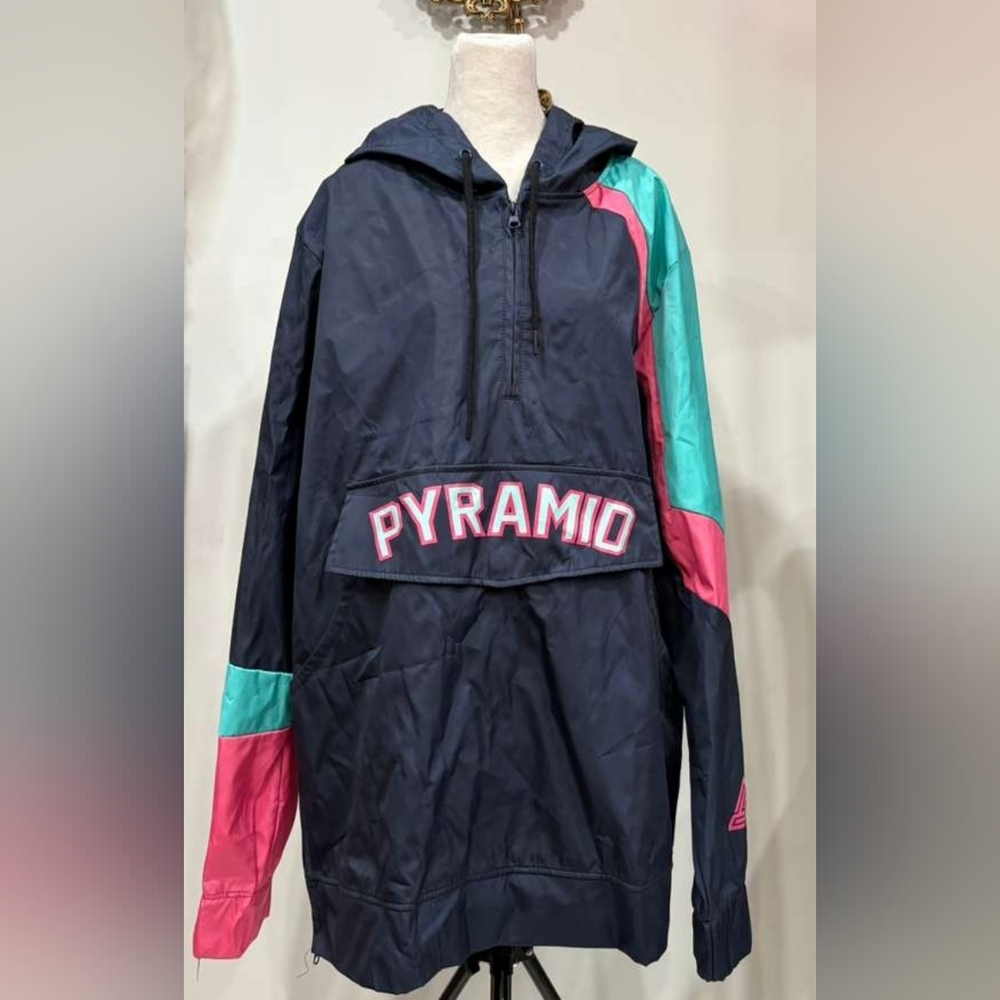Black Pyramid Chris Brown Windbreaker with Teal and Pink Accents/ Size Xl, NWOT